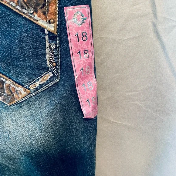 Grace in LA Dark Blue Boot Cut Jeans with Faded Wash - Picture 8 of 9